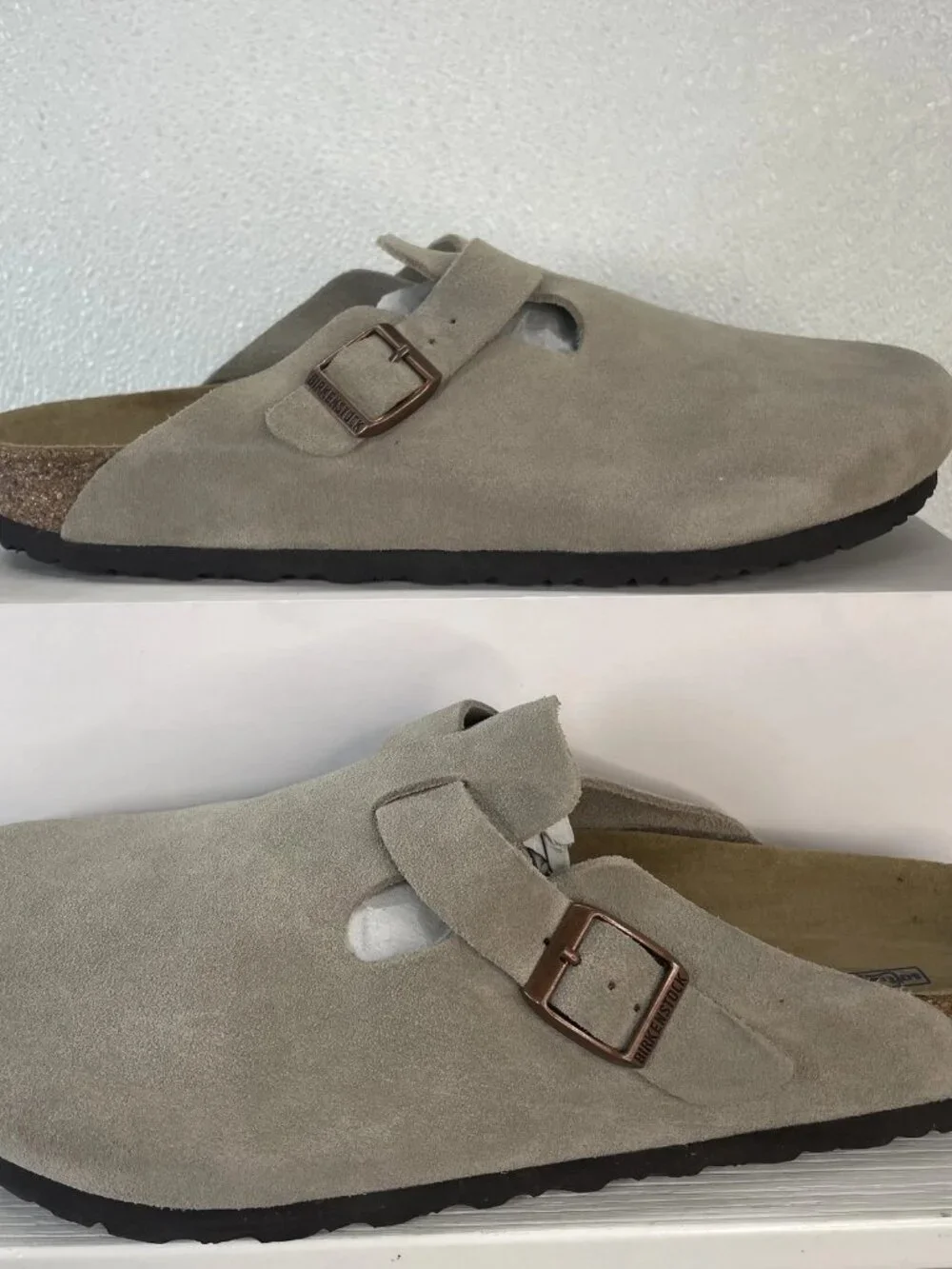 Birkenstock Unisex Size M 8 W10 Boston BS Slip In Clogs Taupe Suede Soft Footbed